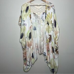 Anthropologie Elizabeth Gillet Women‎ Kimono Bohemian Watercolor Floral Crochet